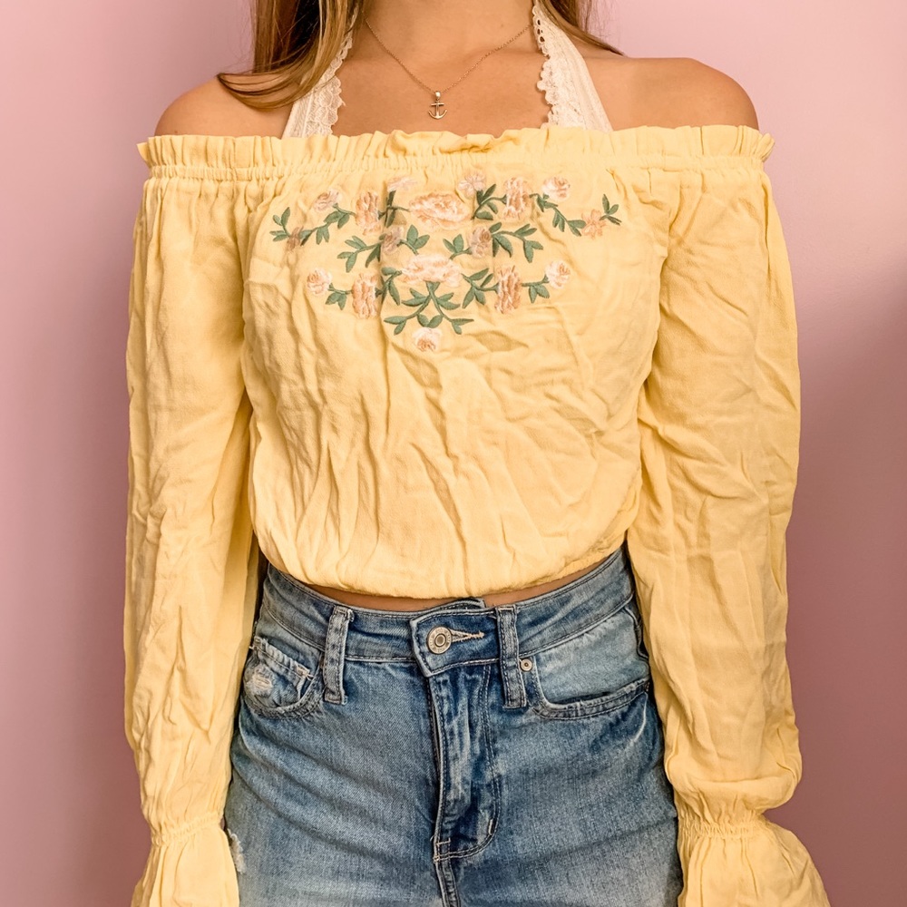Yellow Off the Shoulder Crop Top NWOT